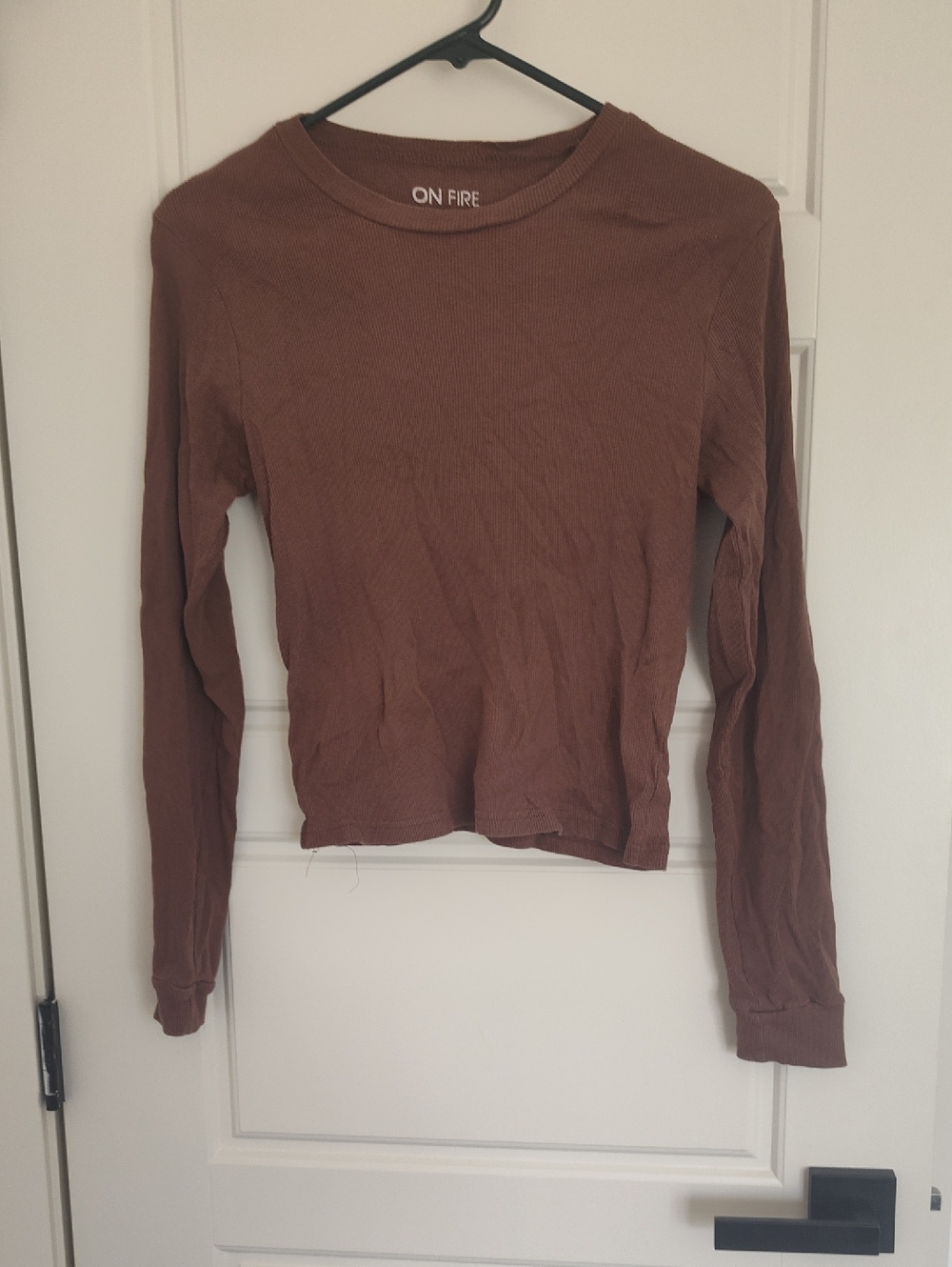 On Fire Ribbed Long-Sleeve Tee in Brown